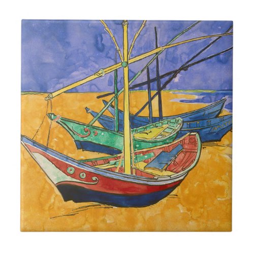 Vincent van Gogh _ Fishing Boats on the Beach Ceramic Tile