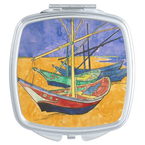 Vincent van Gogh _ Fishing Boats on the Beach Compact Mirror