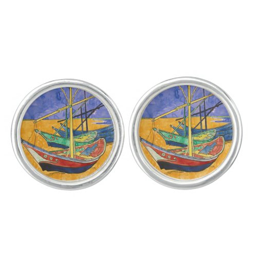 Vincent van Gogh _ Fishing Boats on the Beach Cufflinks