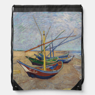 Vincent van Gogh - Fishing Boats on the Beach Drawstring Bag