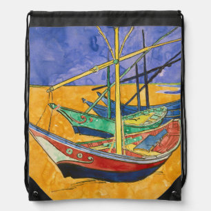 Vincent van Gogh - Fishing Boats on the Beach Drawstring Bag