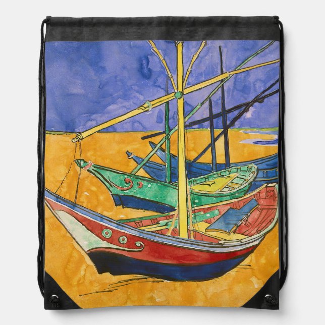 Vincent van Gogh - Fishing Boats on the Beach Drawstring Bag (Front)