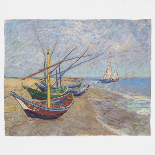 Vincent van Gogh _ Fishing Boats on the Beach Fleece Blanket