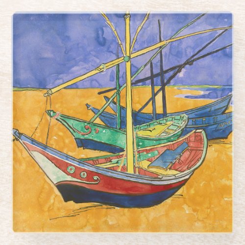 Vincent van Gogh _ Fishing Boats on the Beach Glass Coaster