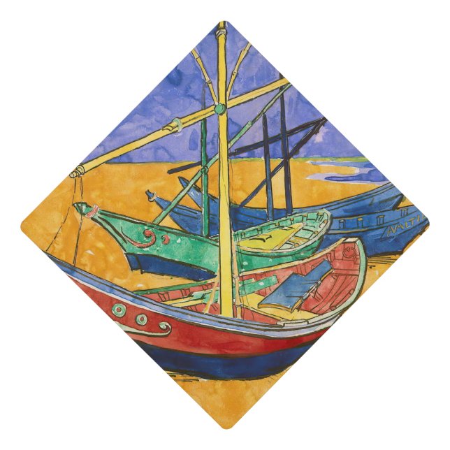 Vincent van Gogh - Fishing Boats on the Beach Graduation Cap Topper (Front)