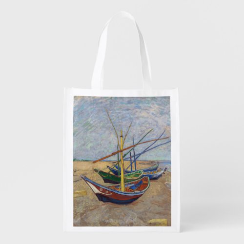 Vincent van Gogh _ Fishing Boats on the Beach Grocery Bag