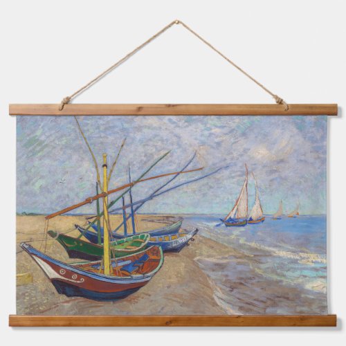 Vincent van Gogh _ Fishing Boats on the Beach Hanging Tapestry