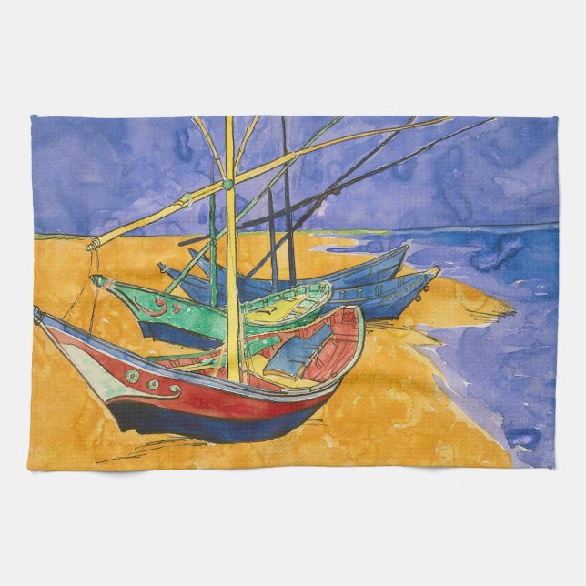 Vincent van Gogh - Fishing Boats on the Beach Kitchen Towel (Horizontal)
