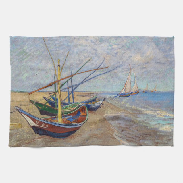 Vincent van Gogh - Fishing Boats on the Beach Kitchen Towel (Horizontal)