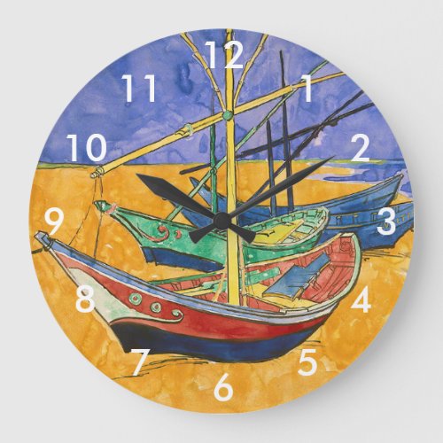 Vincent van Gogh _ Fishing Boats on the Beach Large Clock