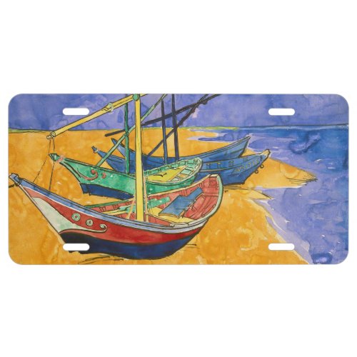 Vincent van Gogh _ Fishing Boats on the Beach License Plate