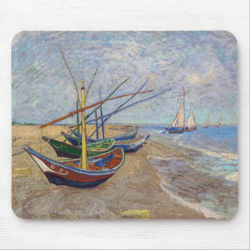 Vincent van Gogh _ Fishing Boats on the Beach Mouse Pad
