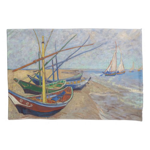 Vincent van Gogh _ Fishing Boats on the Beach Pillow Case