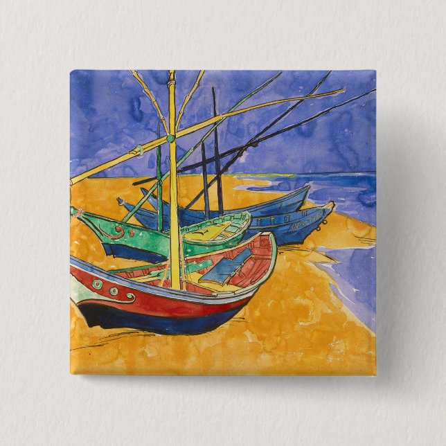Vincent van Gogh | Fishing Boats on the Beach Pinback Button (Front)