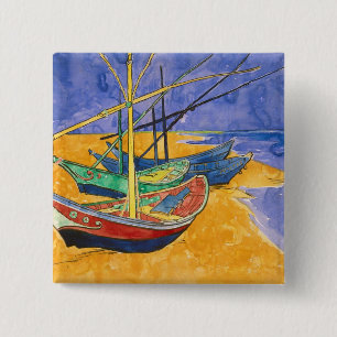 Vincent van Gogh   Fishing Boats on the Beach Pinback Button