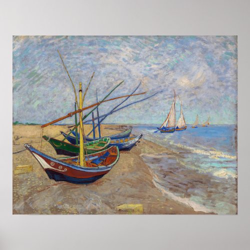 Vincent van Gogh _ Fishing Boats on the Beach Poster