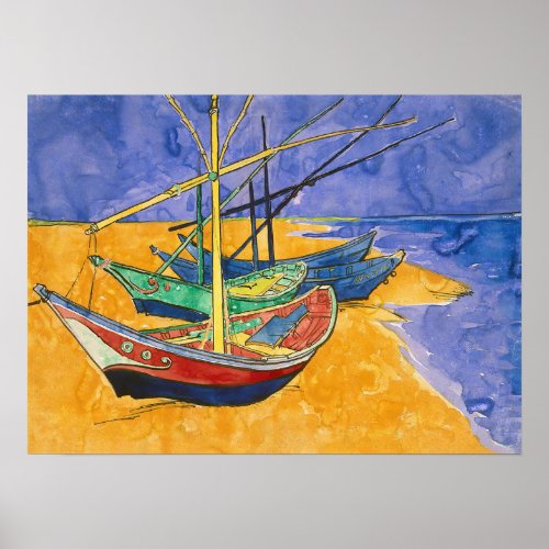 Vincent van Gogh _ Fishing Boats on the Beach Poster