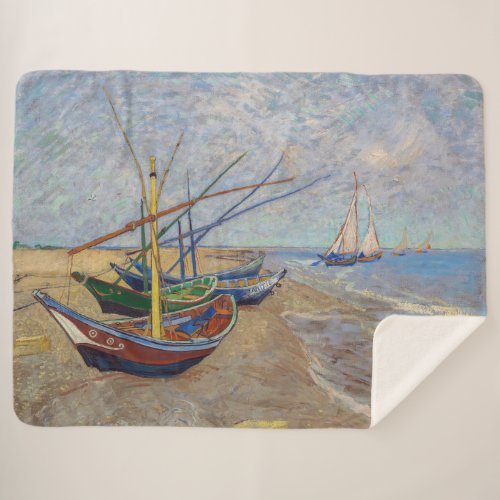 Vincent van Gogh _ Fishing Boats on the Beach Sherpa Blanket