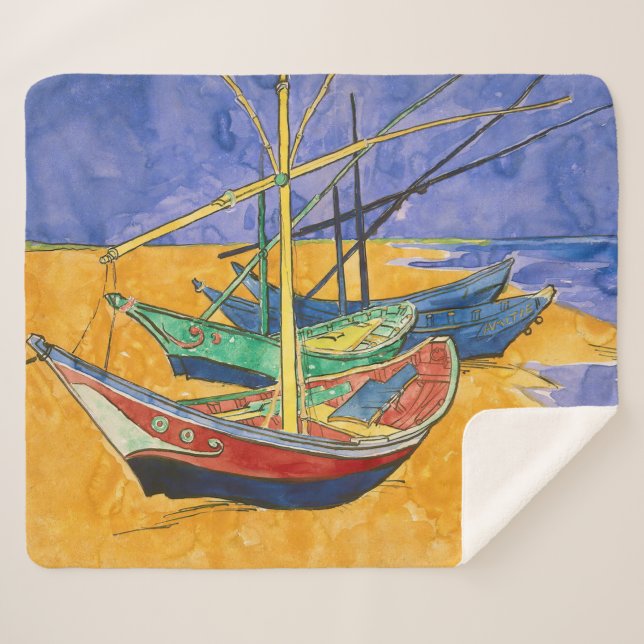 Vincent van Gogh - Fishing Boats on the Beach Sherpa Blanket (Front (Horizontal))