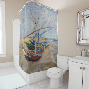Vincent van Gogh - Fishing Boats on the Beach Shower Curtain