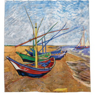 Vincent Van Gogh - Fishing Boats On The Beach Shower Curtain