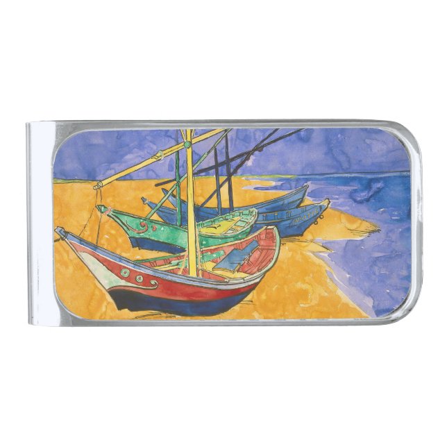 Vincent van Gogh - Fishing Boats on the Beach Silver Finish Money Clip (Front)