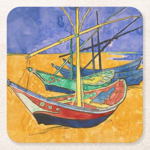 Vincent van Gogh _ Fishing Boats on the Beach Square Paper Coaster