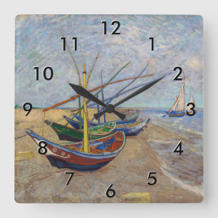 Vincent van Gogh - Fishing Boats on the Beach Square Wall Clock