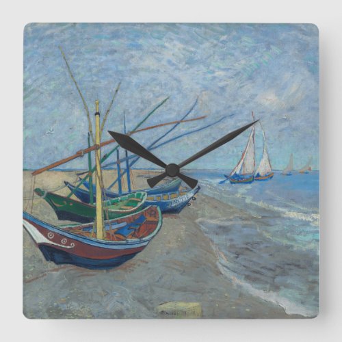 Vincent Van Gogh _ Fishing Boats on the Beach Square Wall Clock