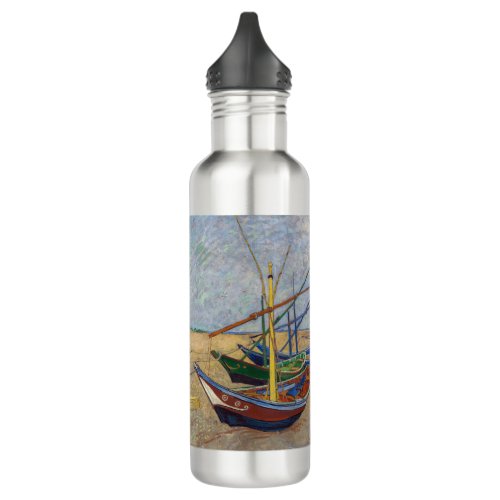 Vincent van Gogh _ Fishing Boats on the Beach Stainless Steel Water Bottle