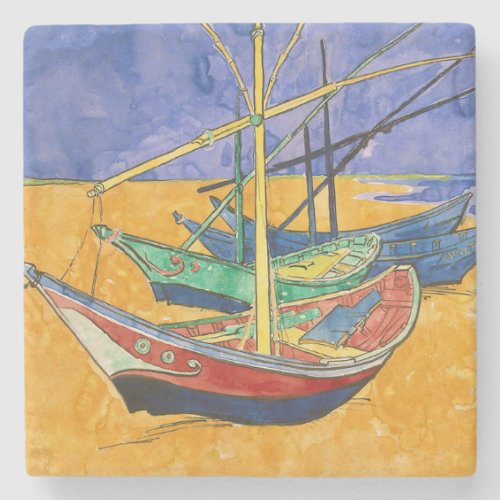 Vincent van Gogh _ Fishing Boats on the Beach Stone Coaster