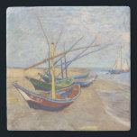Vincent van Gogh - Fishing Boats on the Beach Stone Coaster<br><div class="desc">Fishing Boats on the Beach at Les Saintes-Maries de la Mer - Vincent van Gogh,  1888</div>