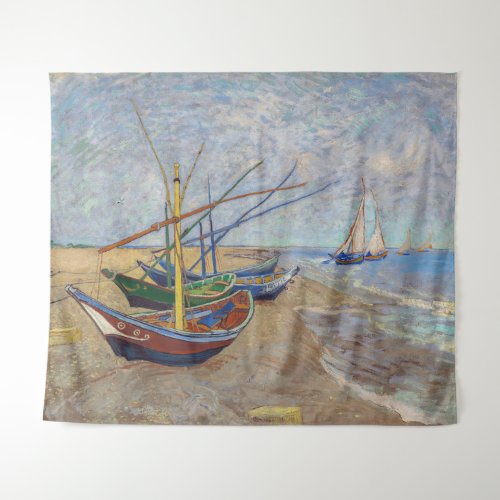 Vincent van Gogh _ Fishing Boats on the Beach Tapestry
