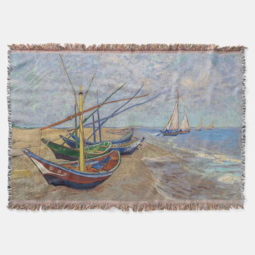 Vincent van Gogh _ Fishing Boats on the Beach Throw Blanket