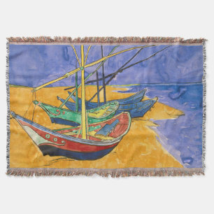 Vincent van Gogh - Fishing Boats on the Beach Throw Blanket