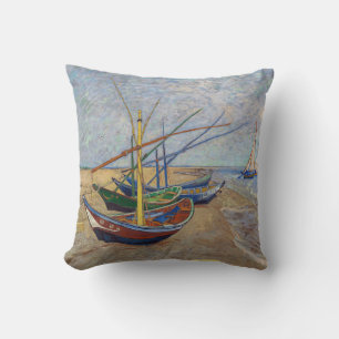 Vincent van Gogh - Fishing Boats on the Beach Throw Pillow
