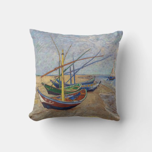 Vincent van Gogh _ Fishing Boats on the Beach Throw Pillow