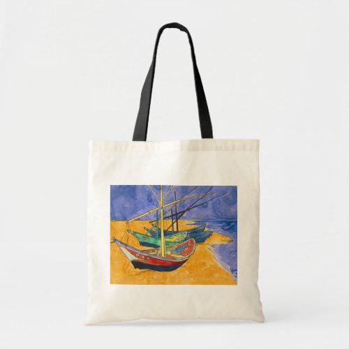 Vincent van Gogh _ Fishing Boats on the Beach Tote Bag