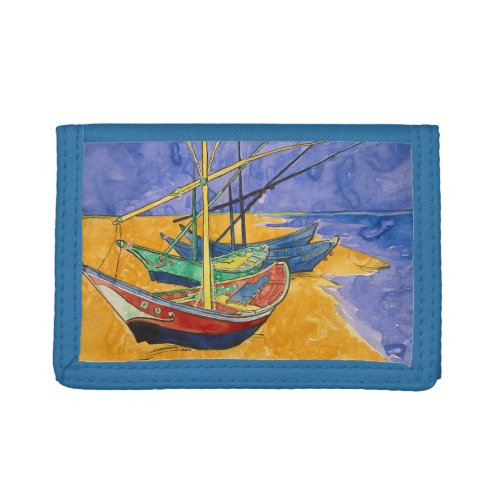 Vincent van Gogh _ Fishing Boats on the Beach Trifold Wallet