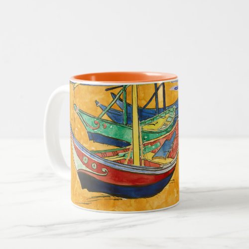 Vincent van Gogh _ Fishing Boats on the Beach Two_Tone Coffee Mug