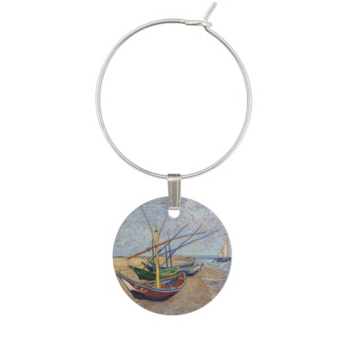 Vincent van Gogh _ Fishing Boats on the Beach Wine Charm