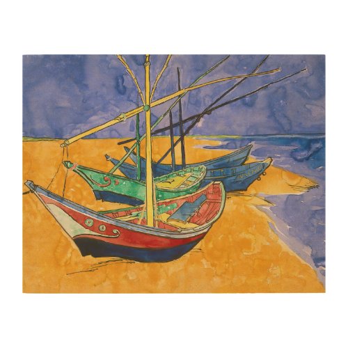 Vincent van Gogh _ Fishing Boats on the Beach Wood Wall Art