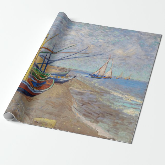 Vincent van Gogh - Fishing Boats on the Beach Wrapping Paper (Unrolled)