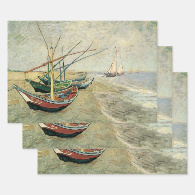 Vincent van Gogh - Fishing Boats on the Beach Wrapping Paper Sheets (Set)