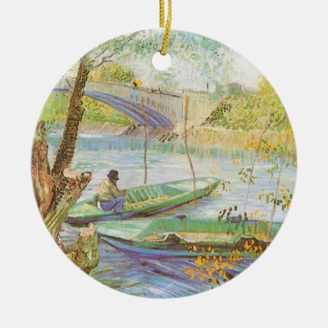 Vincent van Gogh Fishing in Spring, Pont de Clichy Ceramic Ornament (Front)