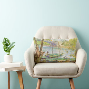 Vincent van Gogh Fishing in Spring, Pont de Clichy Lumbar Pillow