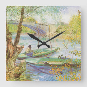 Vincent van Gogh Fishing in Spring, Pont de Clichy Square Wall Clock