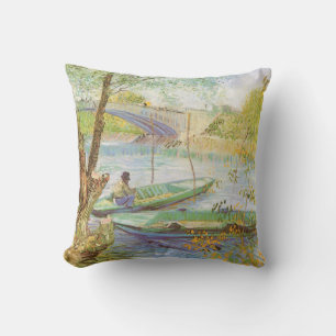 Vincent van Gogh Fishing in Spring, Pont de Clichy Throw Pillow