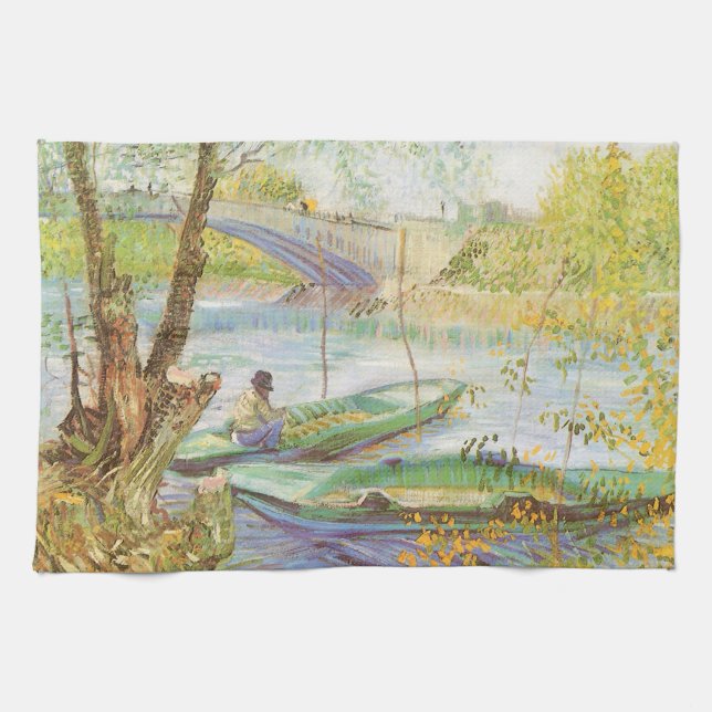 Vincent van Gogh Fishing in Spring, Pont de Clichy Towel (Horizontal)