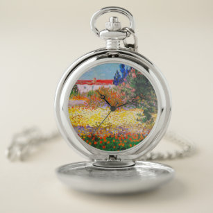 Vincent Van Gogh Flowering Garden Pocket Watch